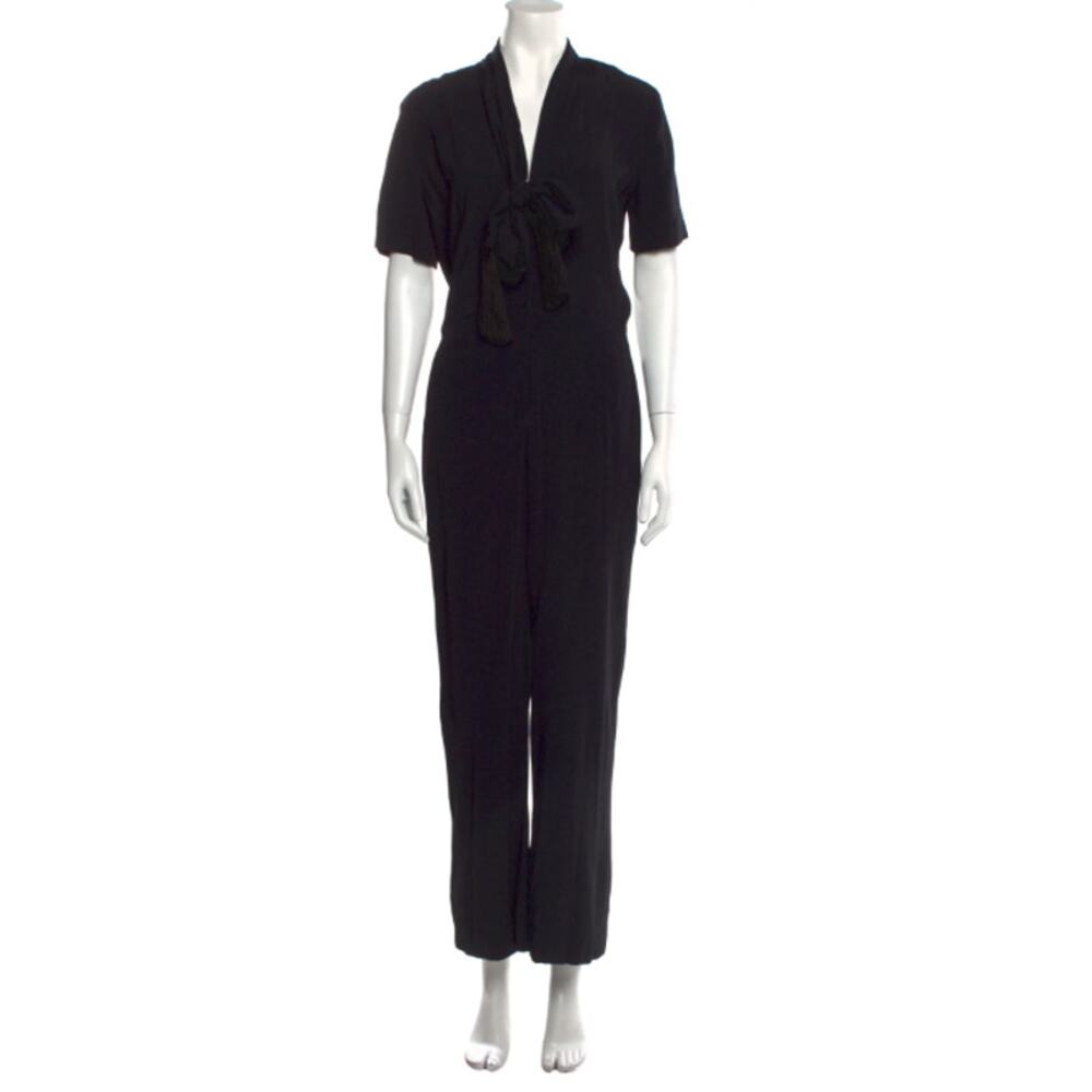 SANDRO Women’s Wide Leg Tuxedo Jumpsuit with Fringed Scarf Detail - Picture 2 of 4